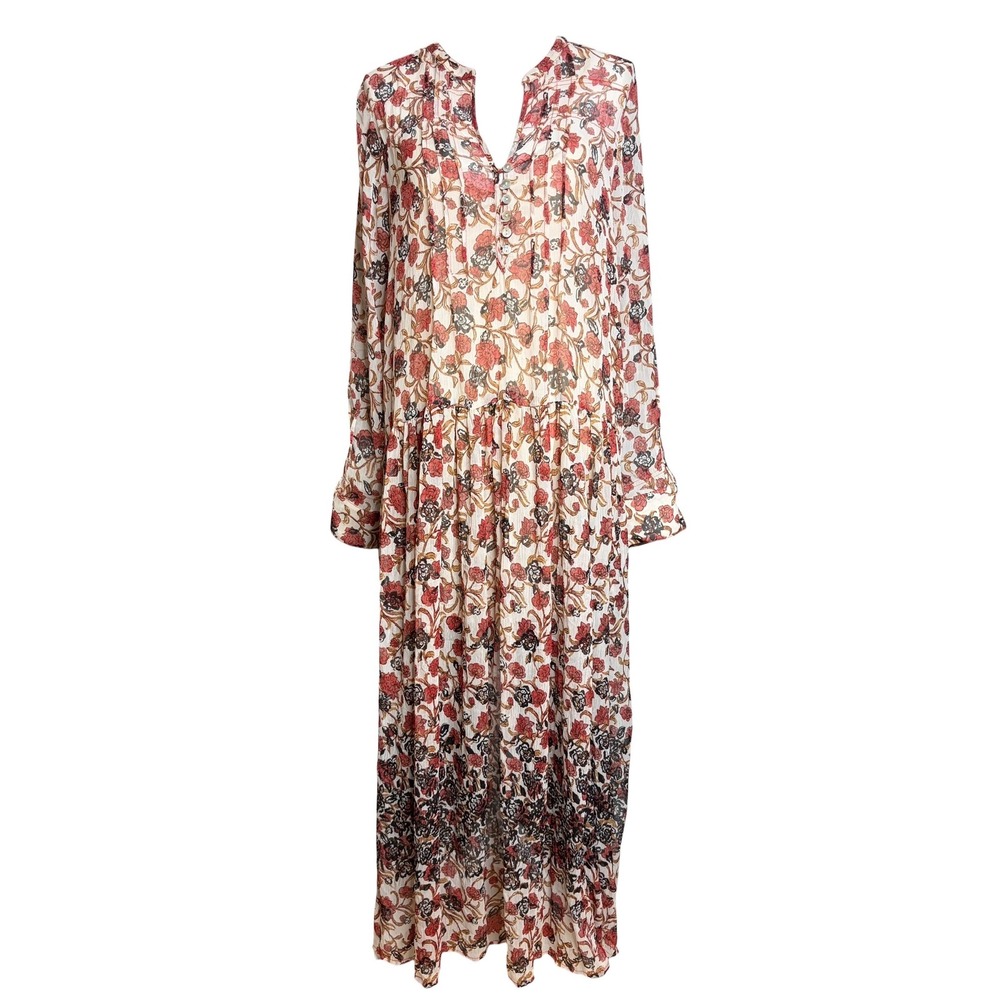 Free People See It Through Maxi Dress M Brown Floral Sheer Boho Western NWT